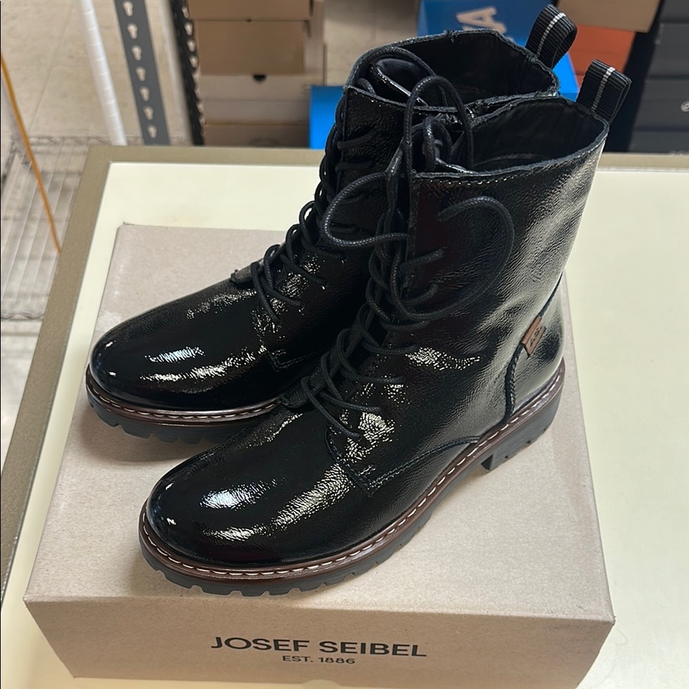 Josef Seibel Black Lace Up Boots with Durable Sole